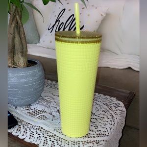 2023 Starbucks Winter Meadow Yellow Soft Touch Grid Tumbler